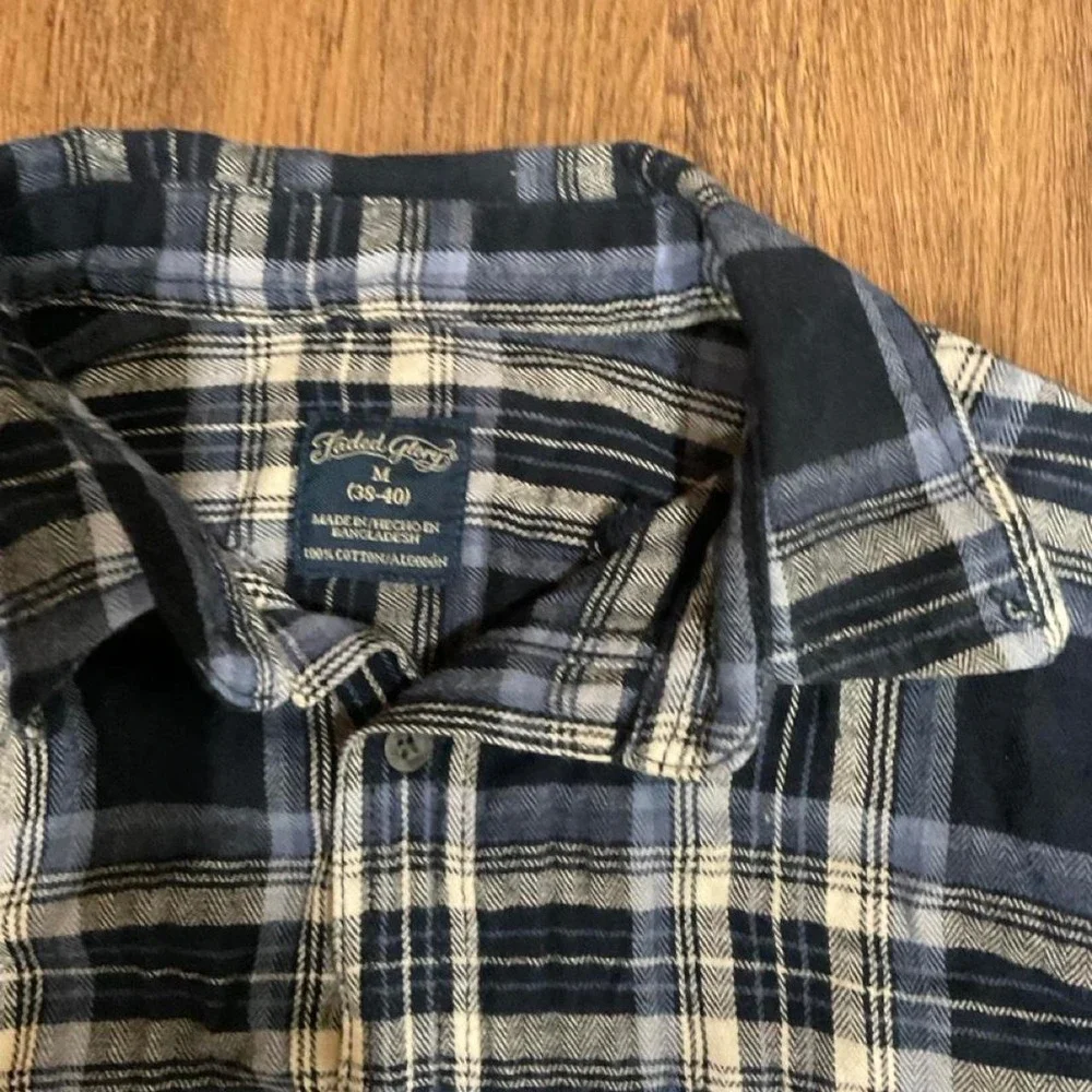 Faded Glory navy, white and black plaid cotton flannel shirt